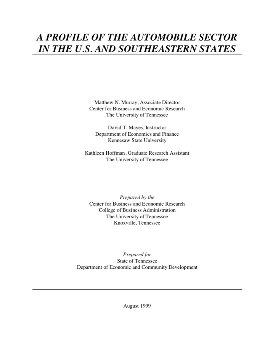 A Profile of the Automobile Sector in the US and and Southeastern States