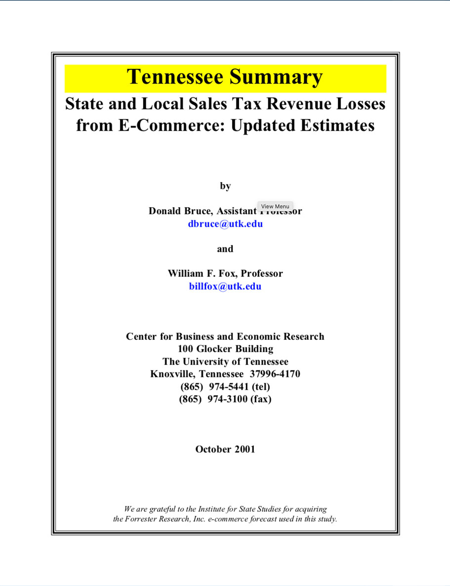 Tennessee Summary State and Local Sales Tax Revenue Losses from