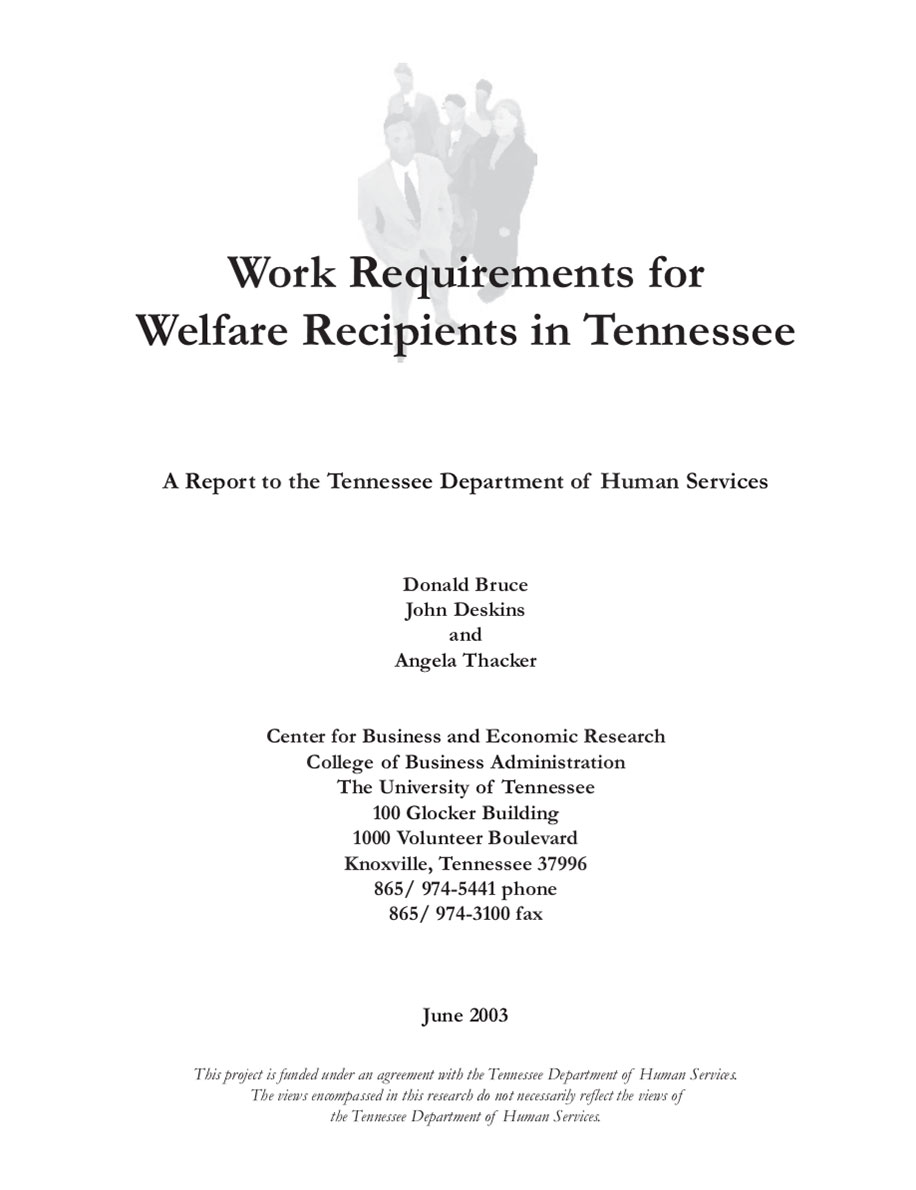 Work Requirements for Welfare Recipients in Tennessee Publication