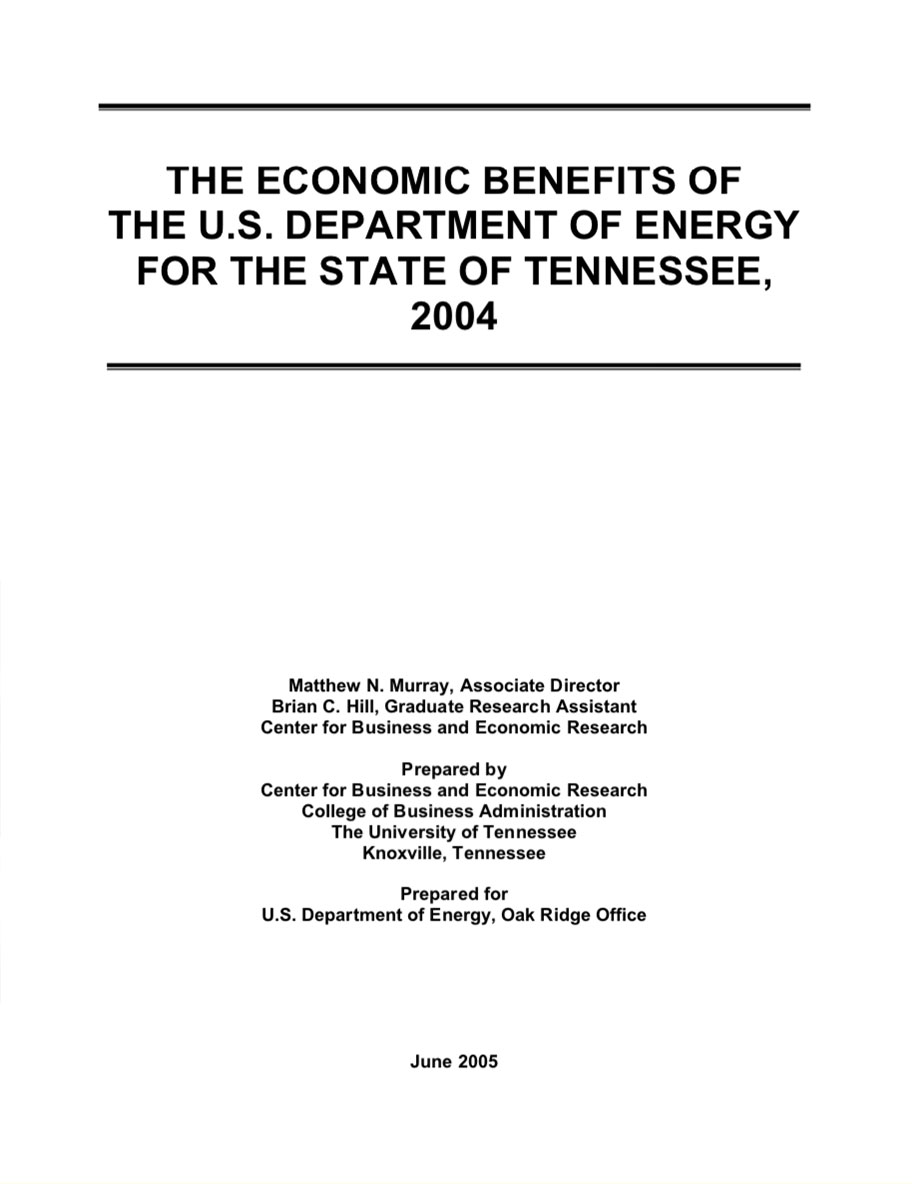 The Economic Benefits of the U.S. Department of Energy for the State of Tennessee, FY 2003