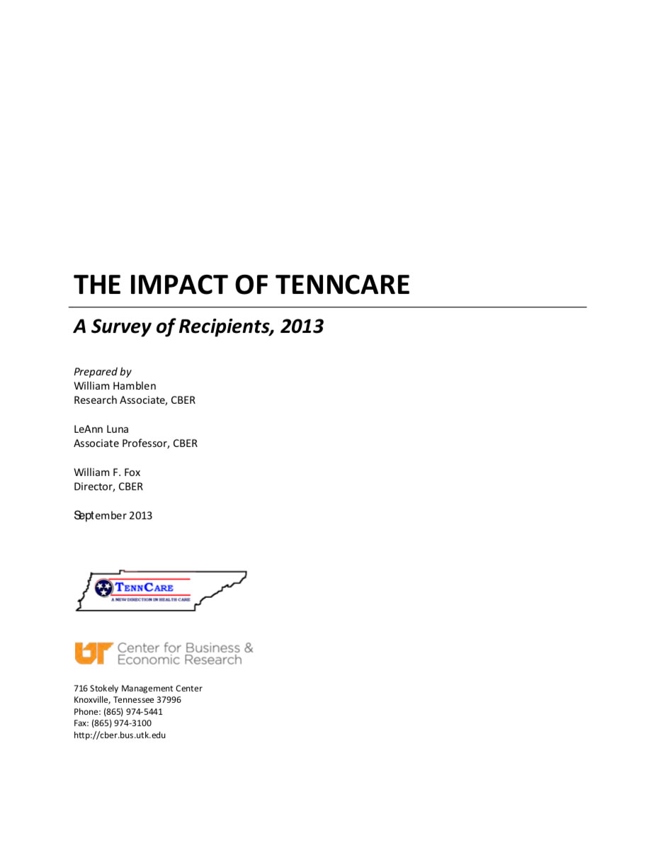 The Impact of TennCare: A Survey of Recipients, 2013