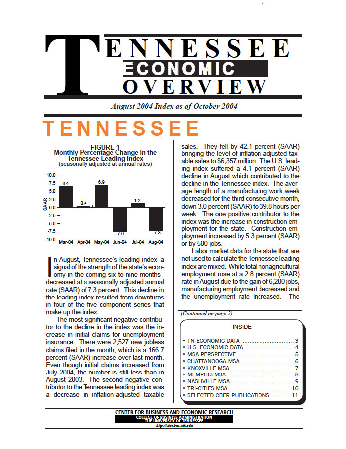 Tennessee Economic Overview, August 2004