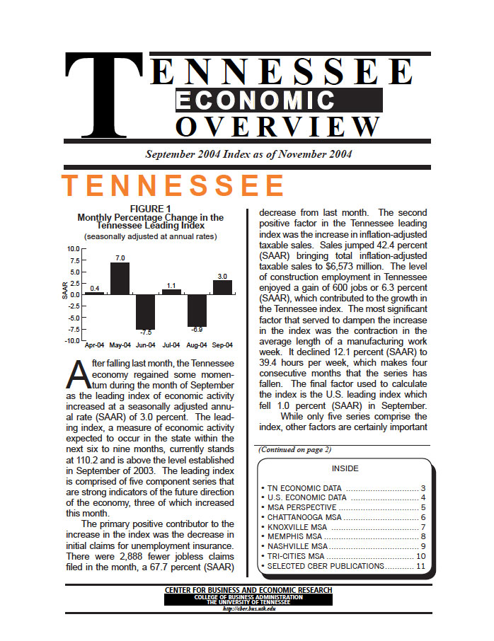 Tennessee Economic Overview, September 2004