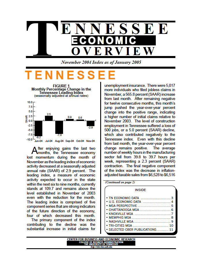 Tennessee Economic Overview, November 2004