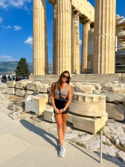 Cassandra Rozman in front of Acropolis in Athens, Greece