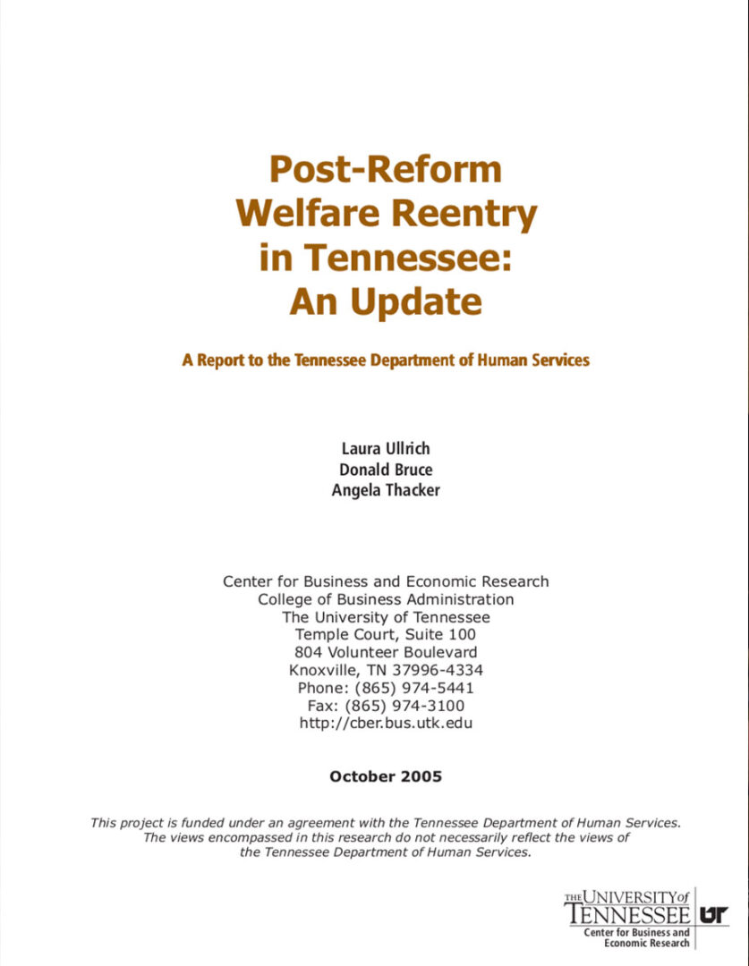 Post-Reform Welfare Reentry in Tennessee: An Update