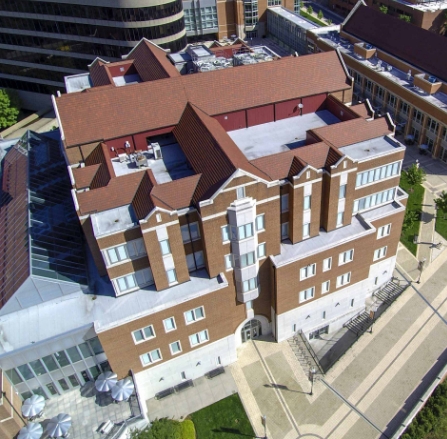exterior drone haslam business building
