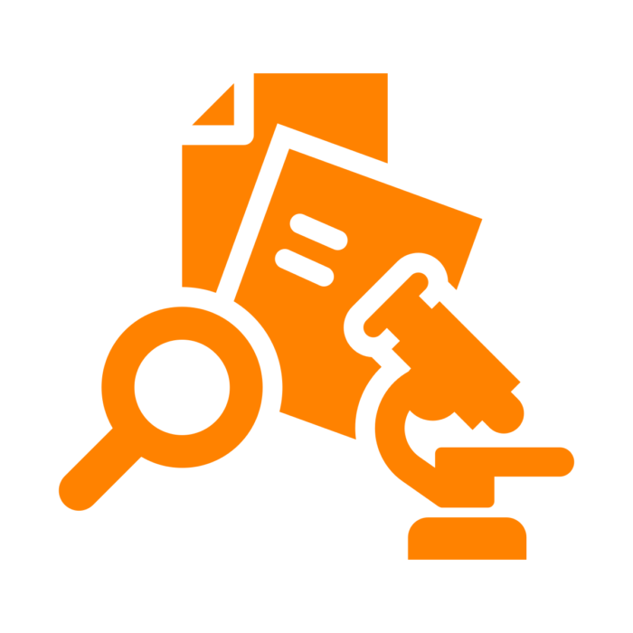 microscope and papers with magnifying glass